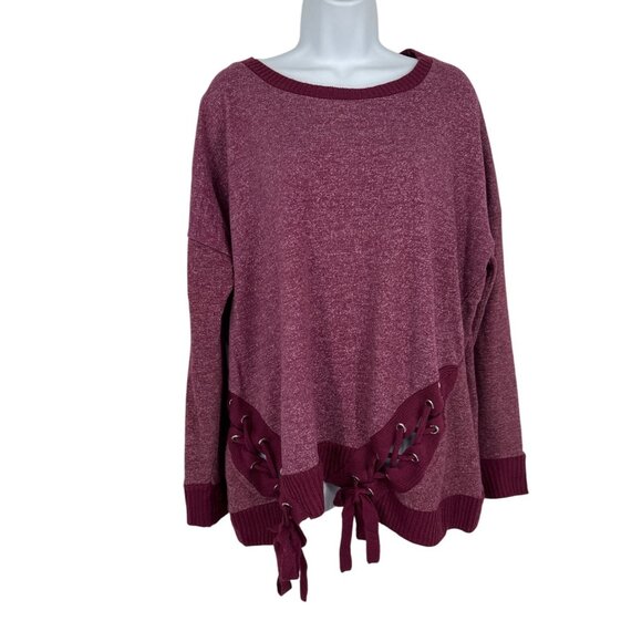 Maurices Womens Burgundy Knit Sweater With Lace-Up Hem Detail Size 1 - Picture 1 of 9